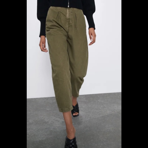 NWT Zara Size 0 Olive Green Slouchy 5 Pocket Jeans - Picture 2 of 9